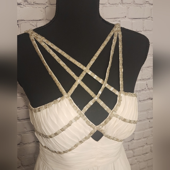 Adrianna Papell White Beaded Front Accent Dress - Picture 8 of 9